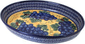 Blue Rose Polish Pottery - Blue Grapes Large Oval Baker - 14' x 10.25' - Unique, Dishwasher Safe, & Durable Bakeware