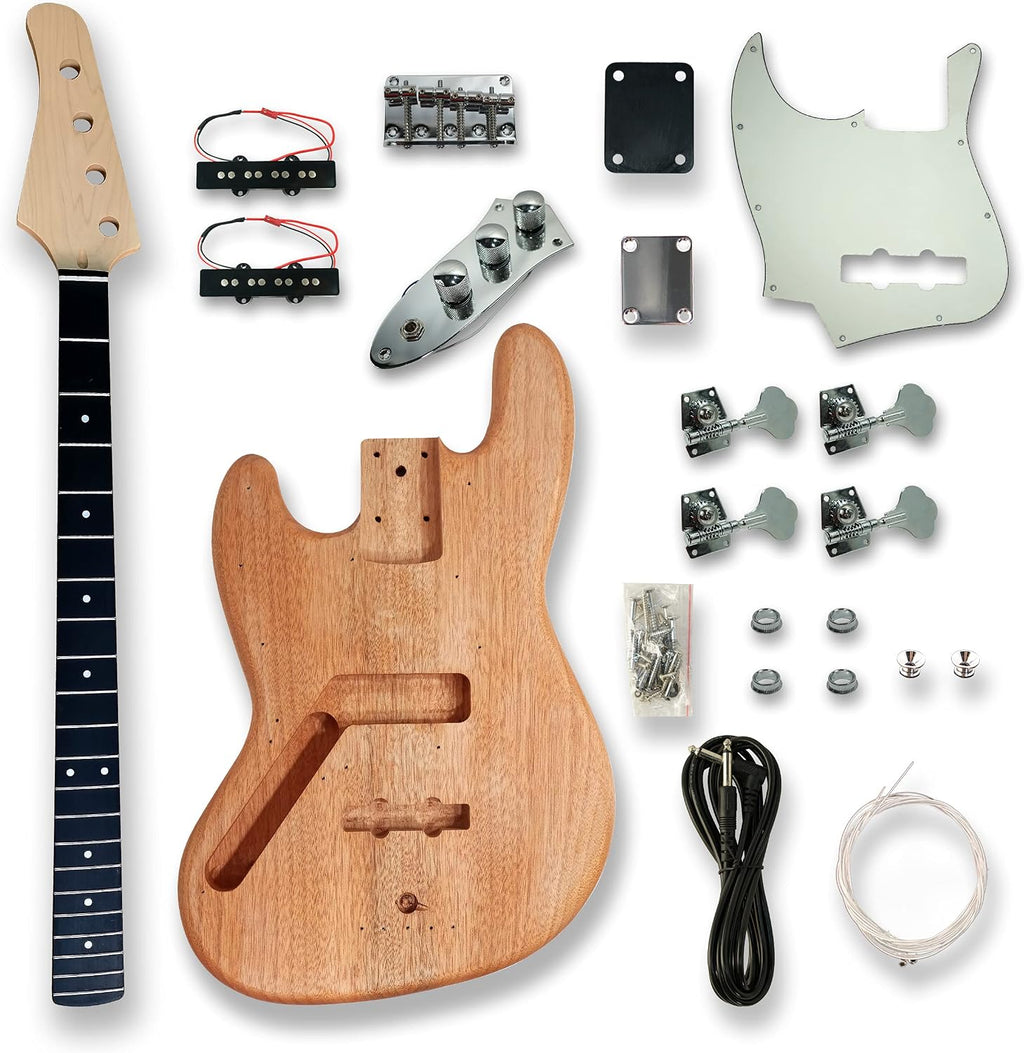DIY Left-handed Bass Guitar Unfinished Electric Guitar Kit Okoume Body