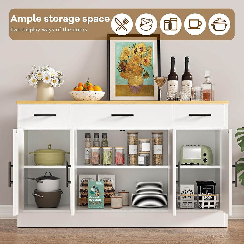 Vongrasig Buffet Cabinet with Storage, Farmhouse Coffee Bar Cabinet with Drawers, 53' Large Modern Sideboard Buffet with Adjustable Shelves for Kitchen, Dining Room, White