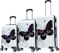 InUSA Butterfly Print Luggage with Spinner Wheels | Durable Lightweight Hardside Suitcase | Travel Bag with Handle and Trolley | (20in, 24in, 28in) 3 Piece Set