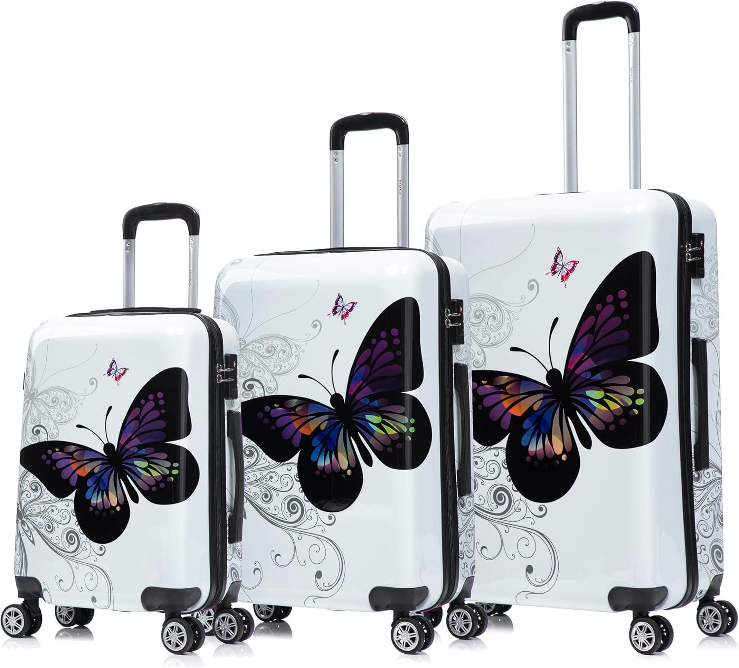 InUSA Butterfly Print Luggage with Spinner Wheels | Durable Lightweight Hardside Suitcase | Travel Bag with Handle and Trolley | (20in, 24in, 28in) 3 Piece Set