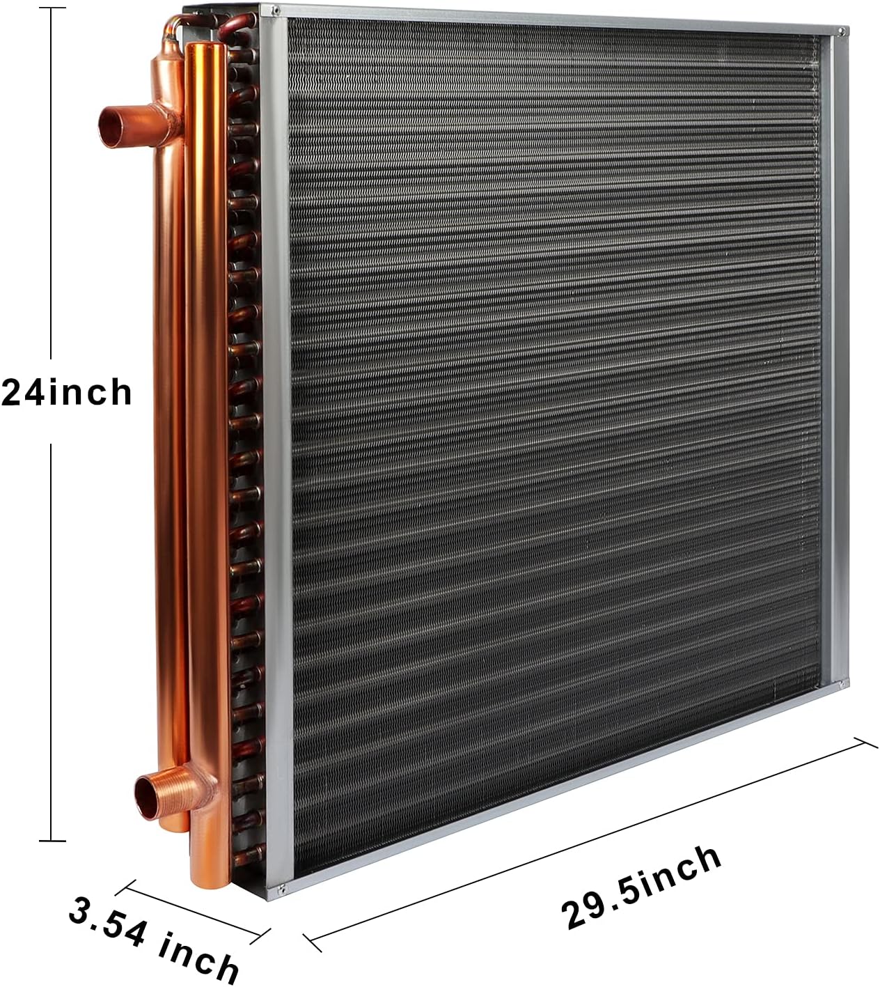 24x24 Heat Exchanger Water To Air , Forced Air Heating with 1' Copper Ports Hot Water Coil for Outdoor Wood Furnaces, Residential Heating