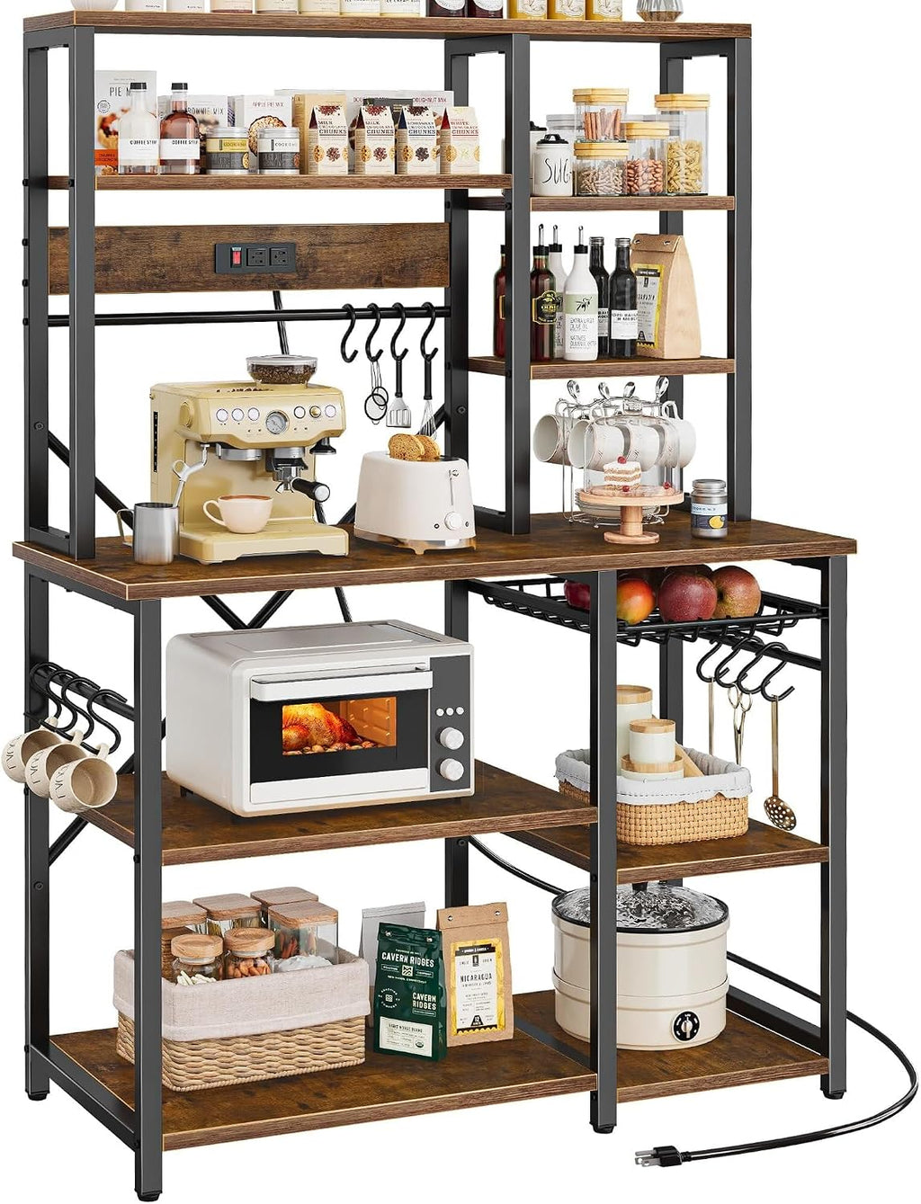 Adrinfly Large 6 Tier Kitchen Bakers Rack with Power Outlets 39.4 x 14.6 x 66.9 Inch 1 Piece