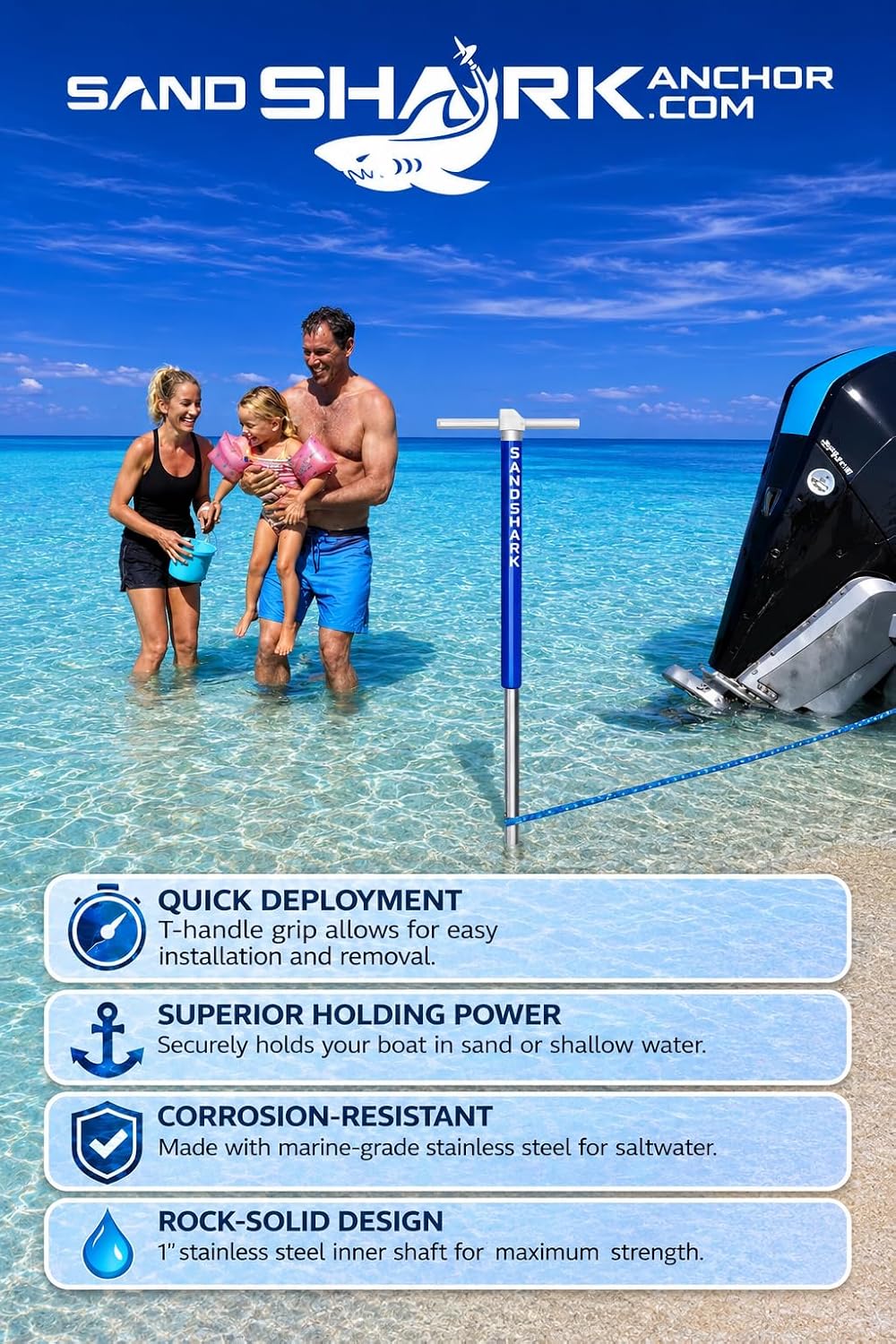 SandShark Anchor - Premium Screw in Boat Anchor, Pontoon Boat Anchor, Stainless Steel Shallow Water Anchor Pole, Sand Anchor w/Case - Essential Pontoon Boat Accessories