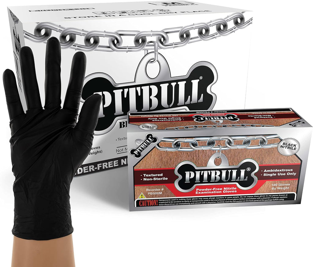 PITBULL Black Nitrile Exam Gloves, 6 Mil, Disposable, Case/1000