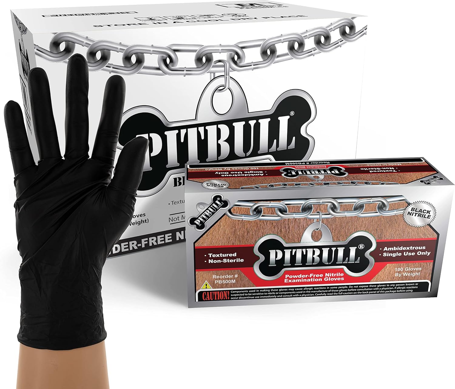 PITBULL Black Nitrile Exam Gloves, 6 Mil, Disposable, Case/1000