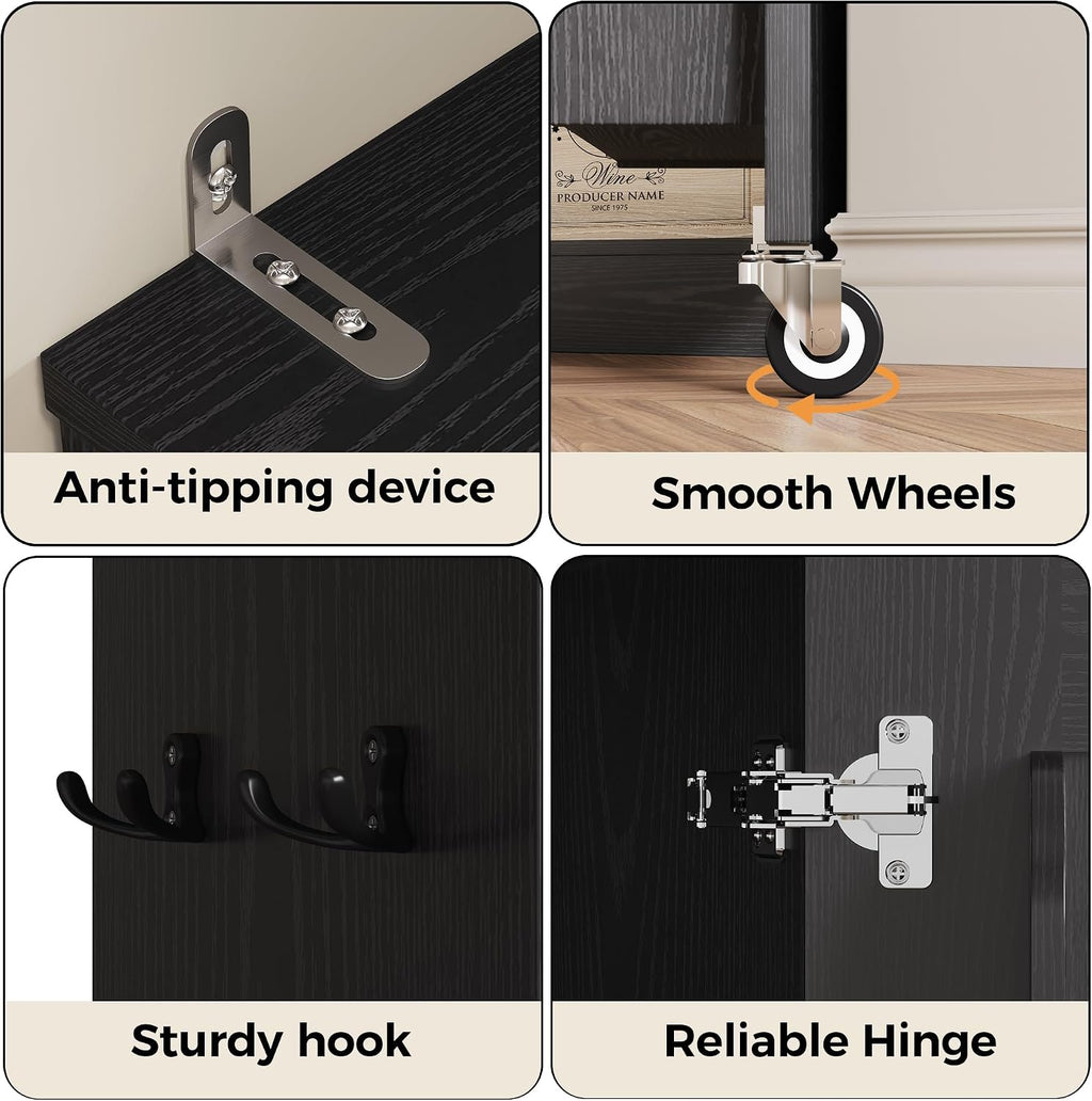 IRONCK Narrow Kitchen Pantry Storage Cabinet, 72' Slim Single Door with 6 Adjustable Shelves, Door Rack and Wheels, Space Saving Freestanding Storage Floor Cabinet for Small Place, Black