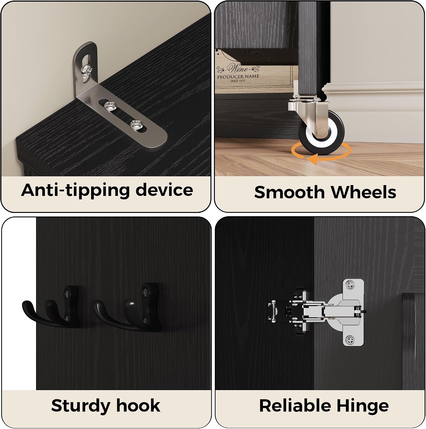 IRONCK Narrow Kitchen Pantry Storage Cabinet, 72' Slim Single Door with 6 Adjustable Shelves, Door Rack and Wheels, Space Saving Freestanding Storage Floor Cabinet for Small Place, Black
