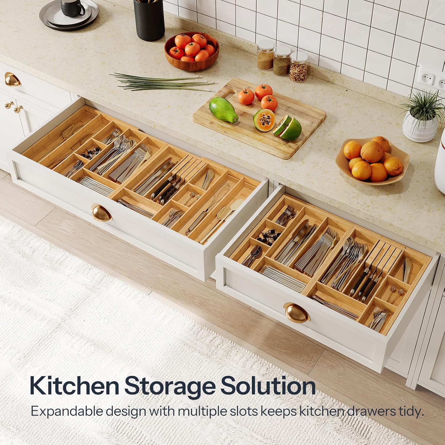 HOOBRO Kitchen Island and Drawer Organizer Bundle, Kitchen Storage Island with Spice Rack and Drawer, Rolling Kitchen Cart on Wheels, for Home, Kitchen and Dining Room, WN82UZD01G1-YL07TL01
