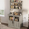 GAOMON Farmhouse Bakers Rack with Storage Cabinet and Power Outlets, Kitchen Pantry Organizer Hutch with Thickened Countertop, Microwave Stand with USB Ports, Multi-Shelf Storage, Gray