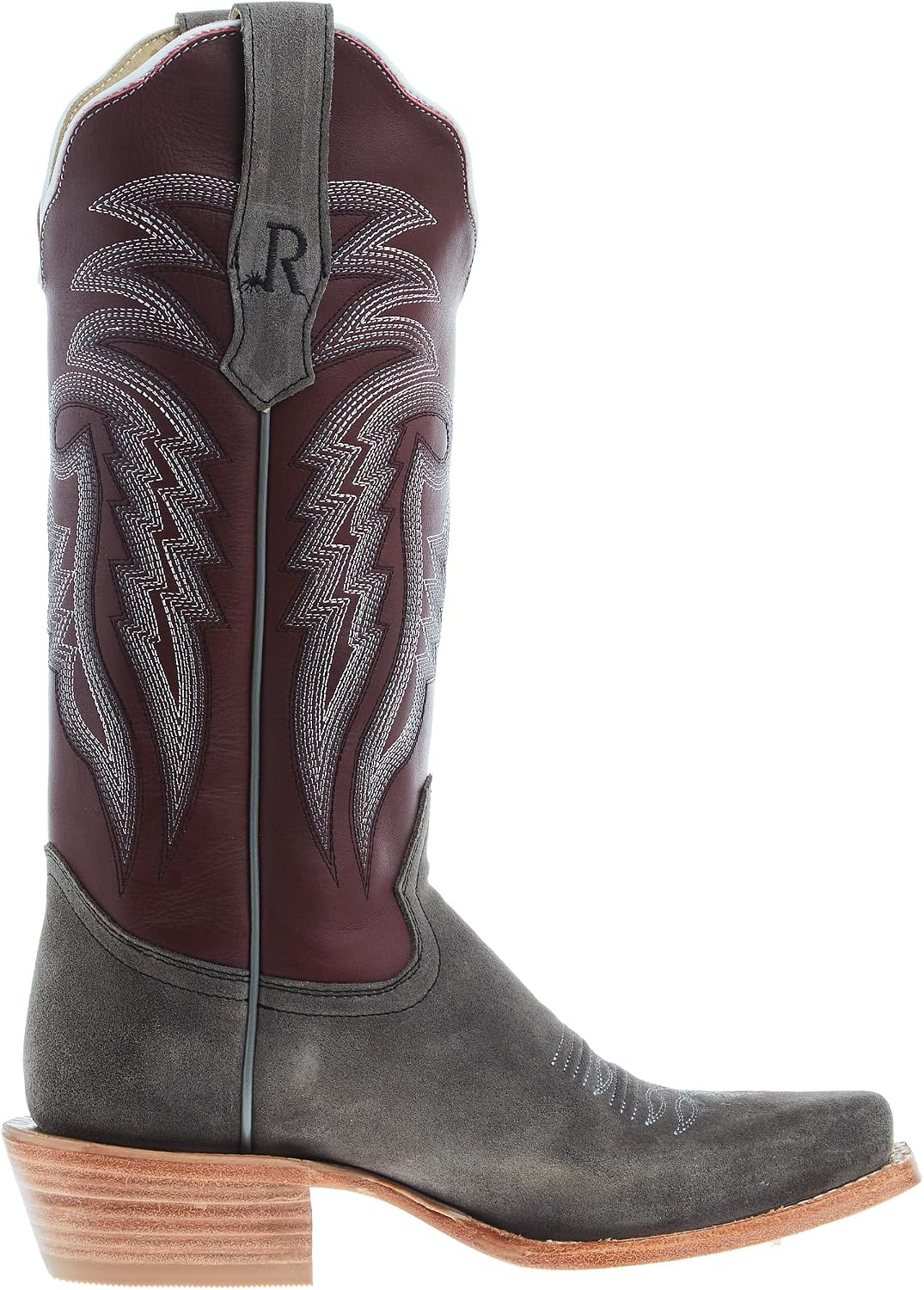 R. Watson Boots Women's Charcoal Roughout 13 In Dark Cherry Sinatra Top Cowgirl Boot
