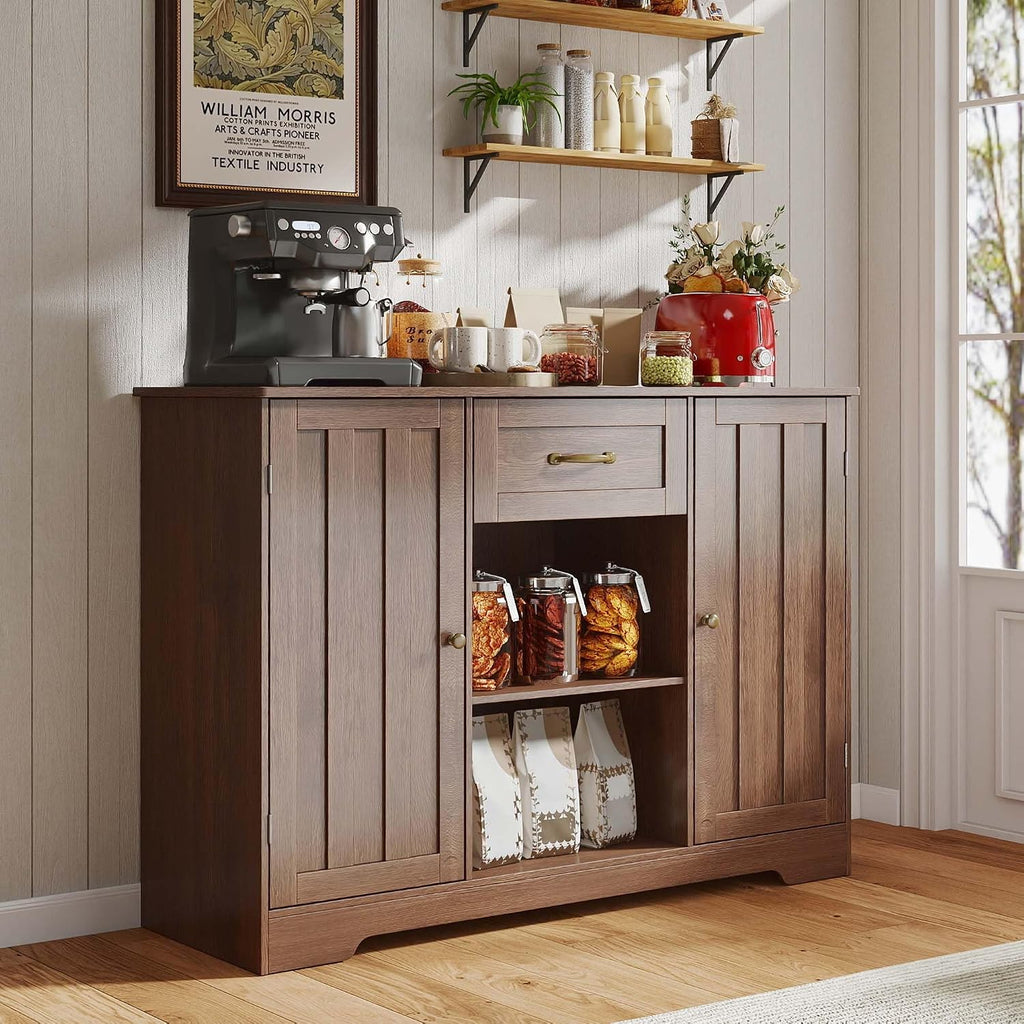Gizoon 45' Kitchen Sideboard Buffet Cabinet with Storage Coffee Bar Cabinet with Drawer, Kitchen Pantry Storage with Door and Shelves for Bathroom and Living Room, Dark Brown