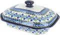 Blue Rose Polish Pottery - Blue Eliza Medium Covered Baker - 3 Cup Capcaity - Unique, Dishwasher Safe, & Durable Bakeware