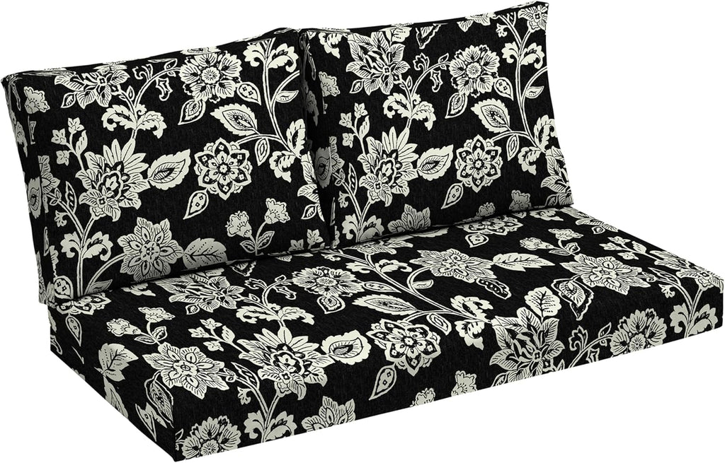 Arden Outdoor Loveseat Cushion Set, 48 x 24, Rain-Proof, Fade Resistant, Cushion Set for Couch, Bench, and Swing Ashland Black Jacobean