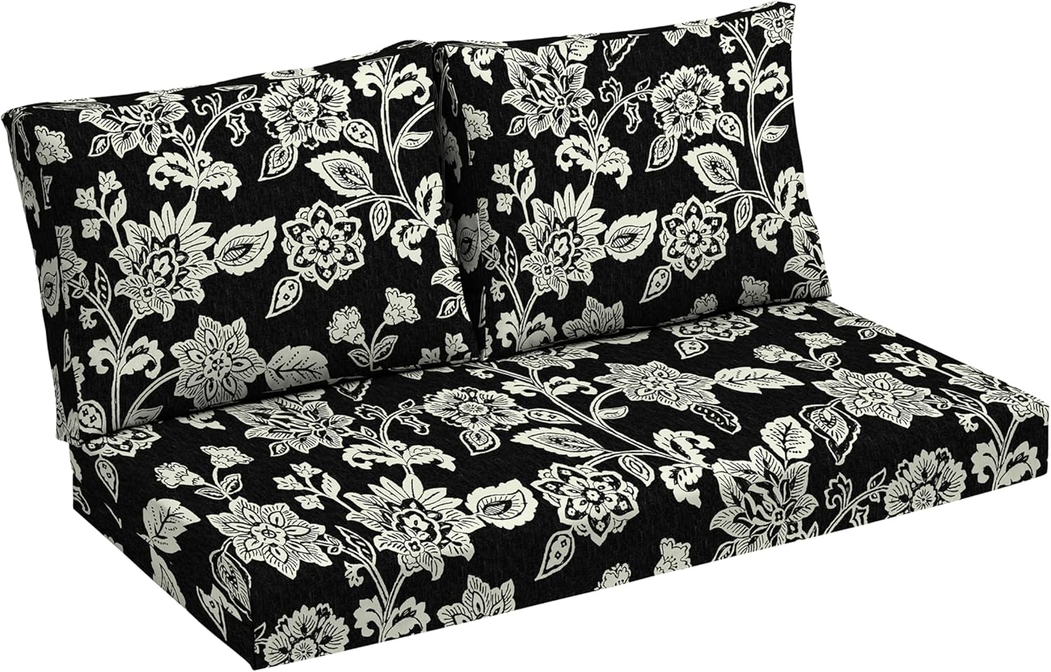 Arden Outdoor Loveseat Cushion Set, 48 x 24, Rain-Proof, Fade Resistant, Cushion Set for Couch, Bench, and Swing Ashland Black Jacobean