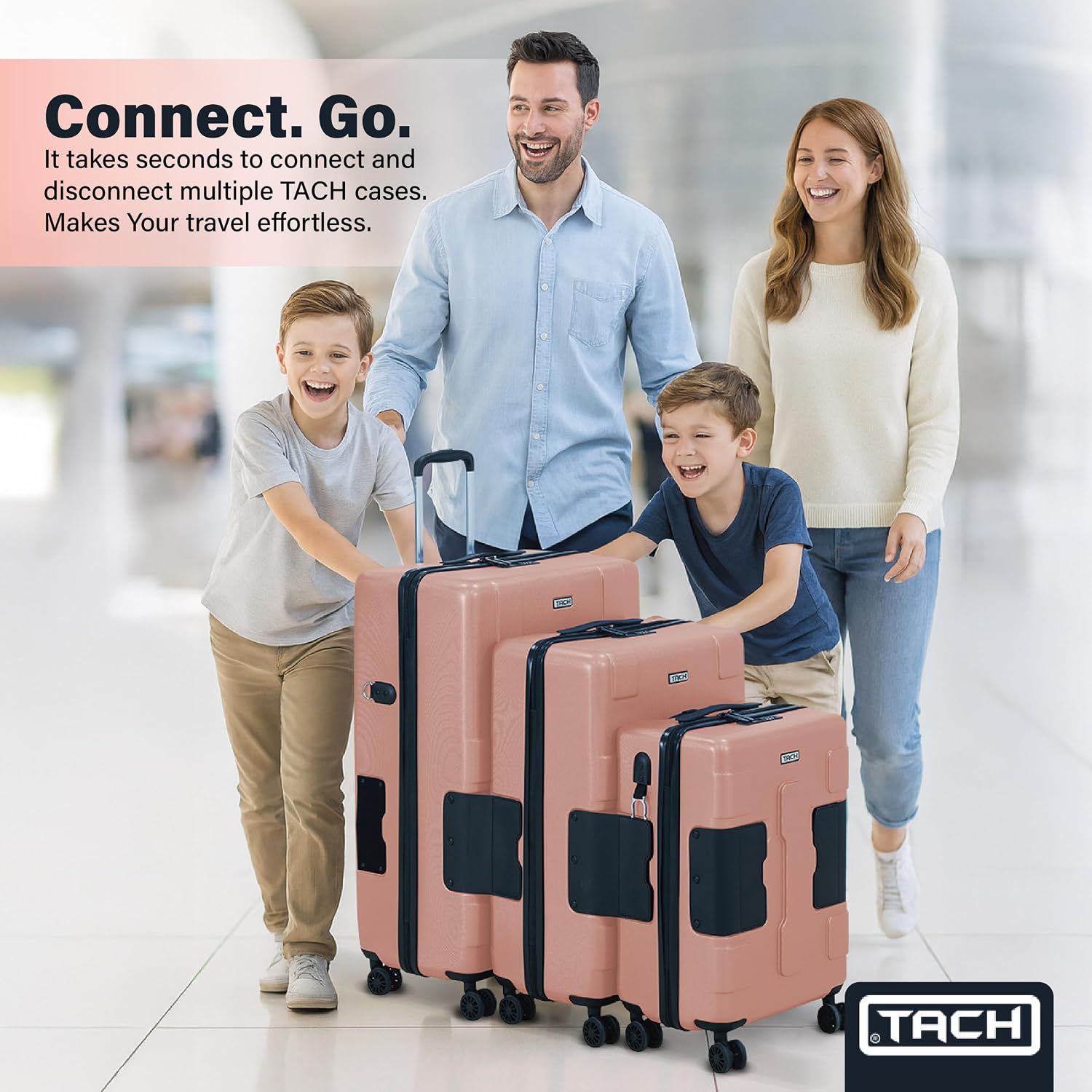 TACH Patented Connecting Hard Shell 3 Piece Luggage Set - 20, 24 & 28 inch Luggage | Carry-On, Medium & Large Rolling Suitcases - Pink