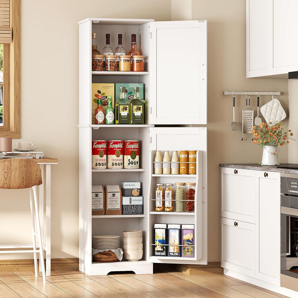 Yusong 64' Tall Farmhouse Bathroom Storage Cabinet, Freestanding Narrow Linen Cabinet, Wooden Pantry Cabinet with Adjustable Shelves, Slim Floor Storage Organizer for Kitchen Laundry Dining Room