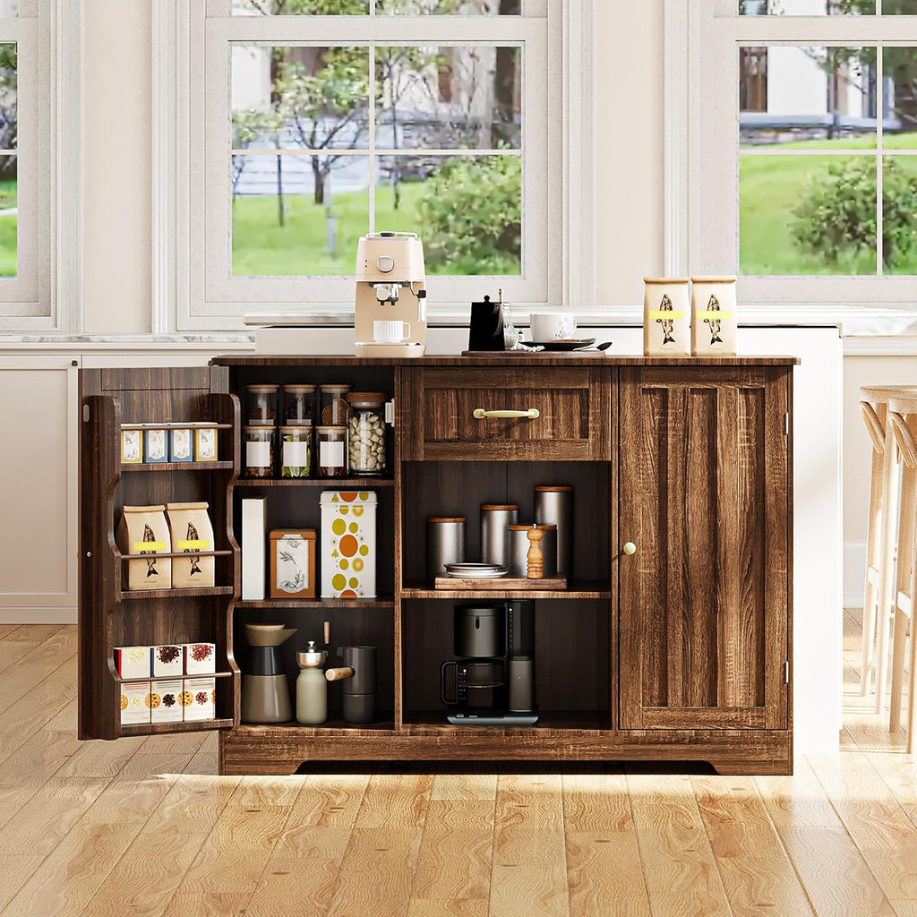 Gizoon 45' Kitchen Sideboard Buffet Cabinet with Storage Coffee Bar Cabinet with Drawer, Kitchen Pantry Storage with Door and Shelves for Bathroom and Living Room, Dark Brown