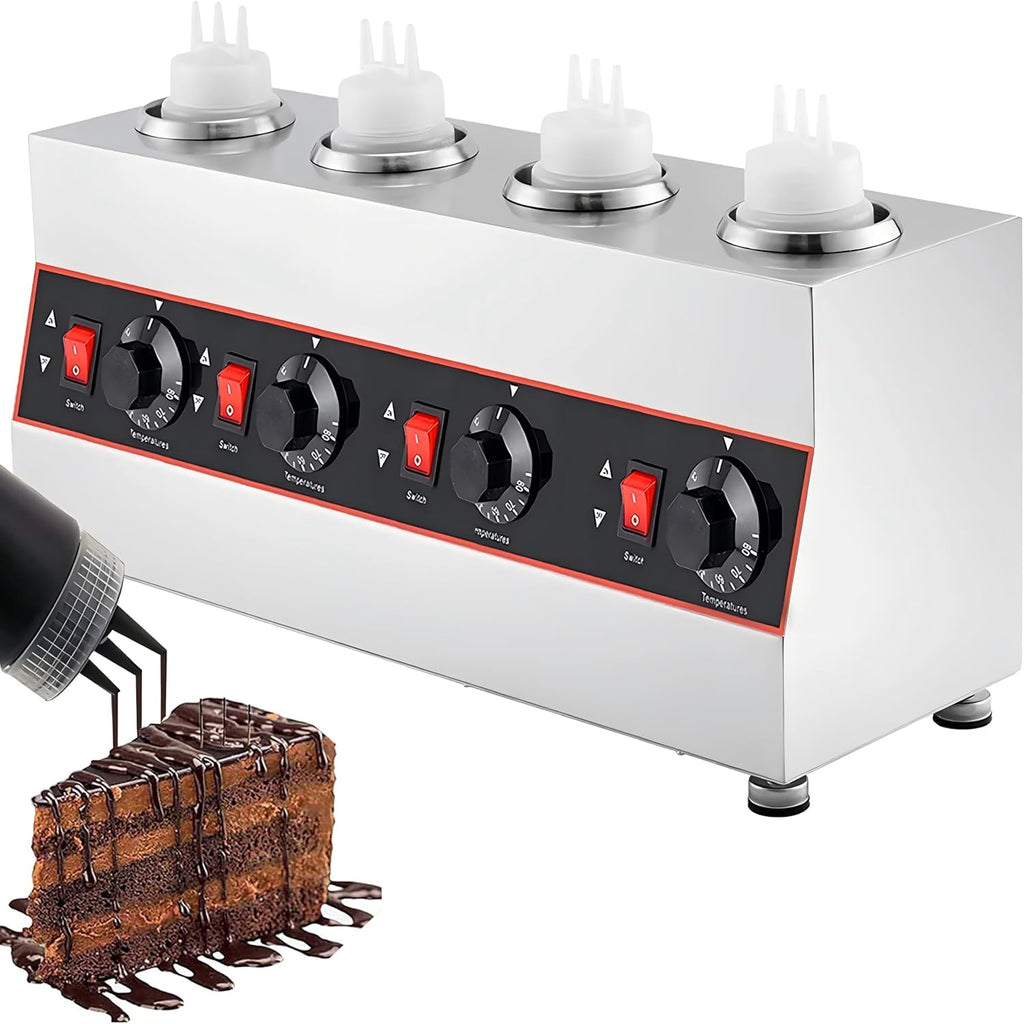 Commercial Electric Sauce Warmer Electric Cheese Sauce Warmer Hot Fudge Warmer Dispenser Cheese Dispenser Warmer with 4 Pump(110v/60Hz)