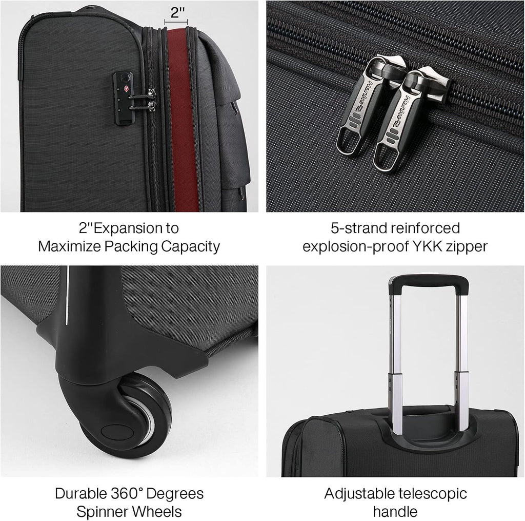 Hanke 24 Inch Expandable Luggage Large Suitcases with Wheels Softside Checked Luggage Rolling Suitcase with Lock Lightweight Travel Luggage for Men and Women 24 Inch Luggage.(Dark Gray)