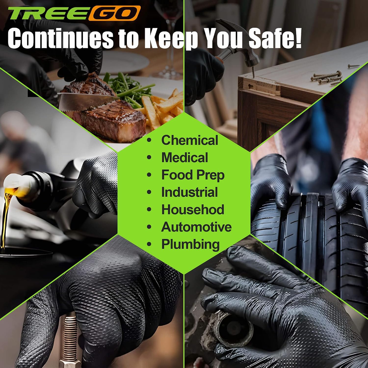 TREEGO 10 Mil Black Nitrile Gloves Bulk Case, 1000 Count X-Large — Heavy Duty Diamond Grip, Latex Free Disposable Gloves for Automotive, Industrial, Construction & Workshop Teams