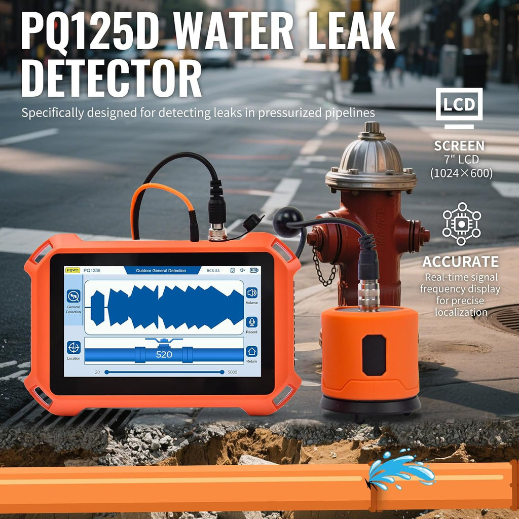 Underground Water Leak Detectors for Home and Outdoor PQ125D Wall Pipe Water Leakage Detection with Touchscreen Earphone and Carrying Case Multi Sensor Acoustic Pipeline Sound Intensifier