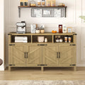 59' Modern Freestanding Storage Cabinet, Kitchen Storage Bakers Rack with Power Outlets, Utility Food Cupboard with Adjustable Shelves for Dining Room Living Room, Natural Wood