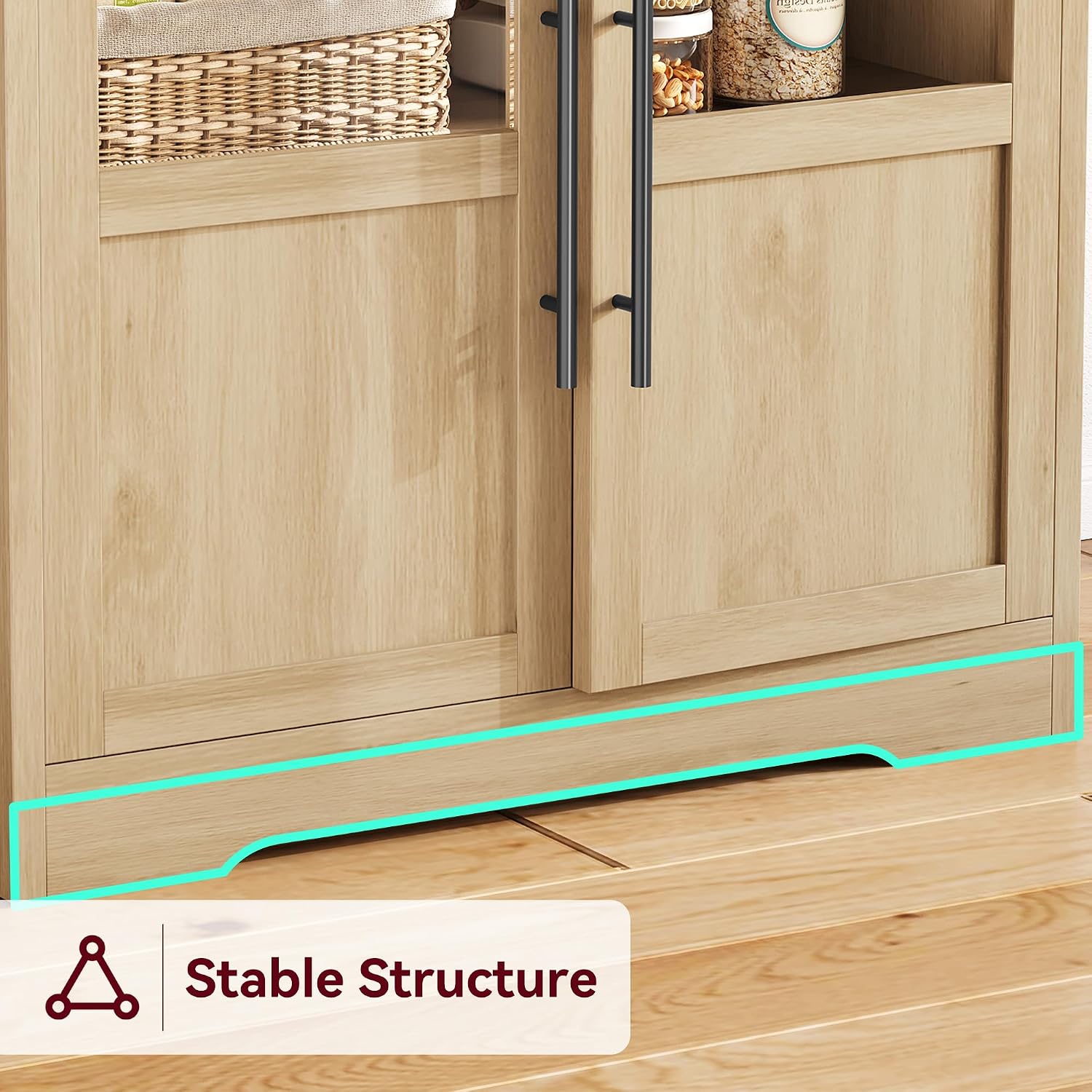 Bakers Rack with Storage Cabinet, Farmhouse Microwave Stand with Power Outlets & Glass Doors, Small Kitchen Bakers Rack with Thick Table Top, Coffee Bar Station, Retro Brown