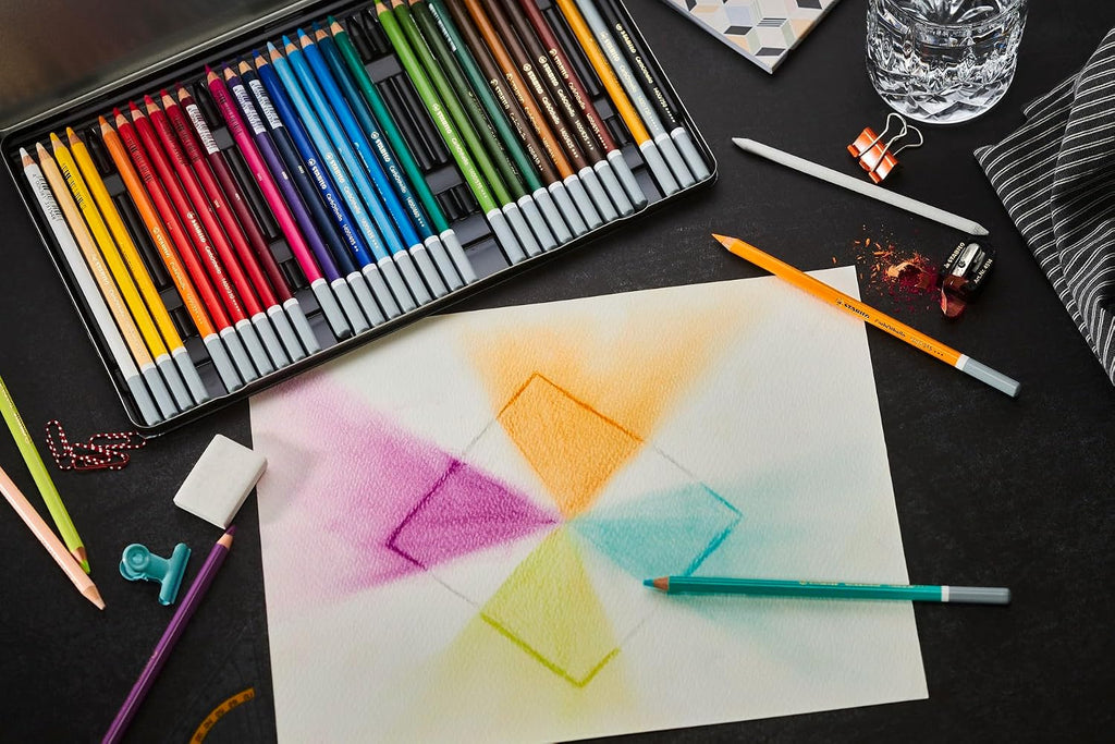 STABILO - CarbOthello - Chalk-Pastel Pencil - ARTY+ - Tin of 60 - Assorted colors with Sharpener, Kneaded Eraser and Blending Stump