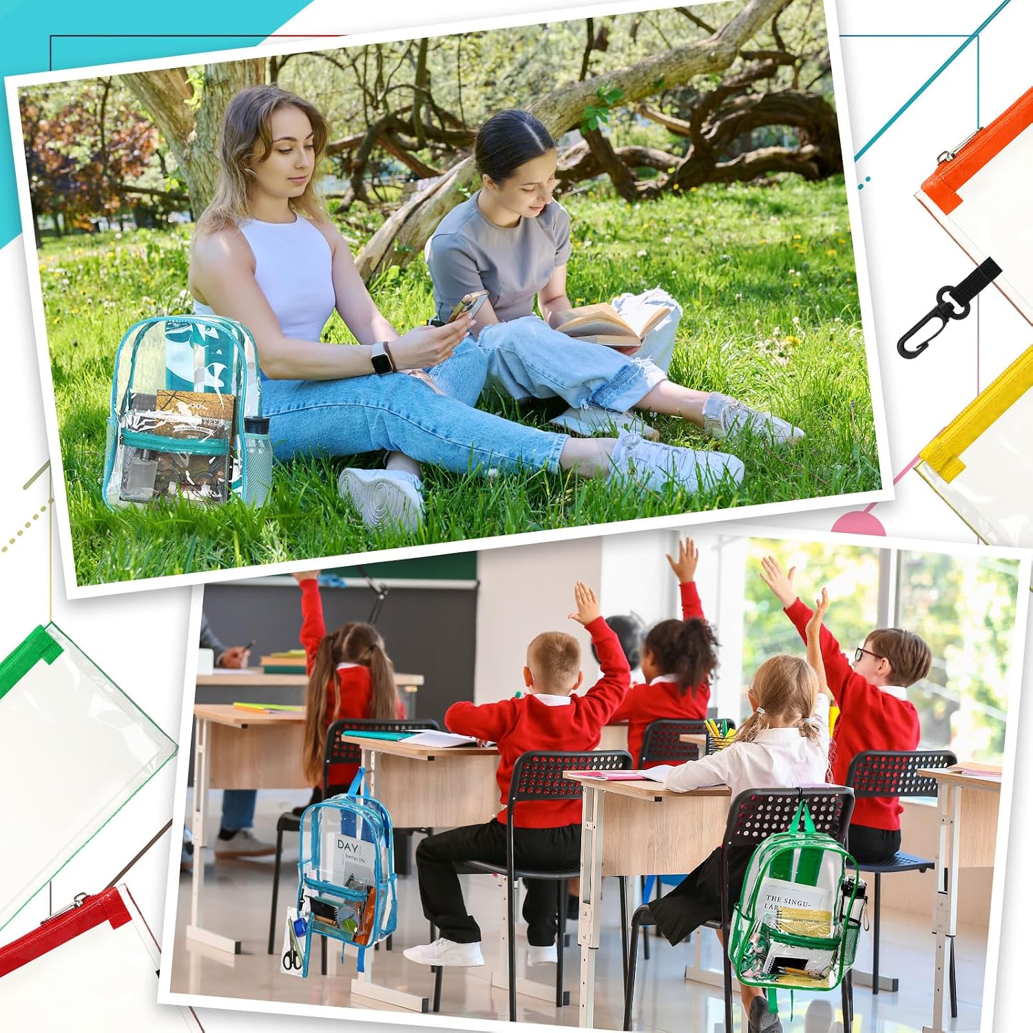 Cholemy 24 Set Clear Backpack with Pencil Case Bulk Heavy Duty PVC Transparent School Bag for Students Women Men Travel(Multicolor)