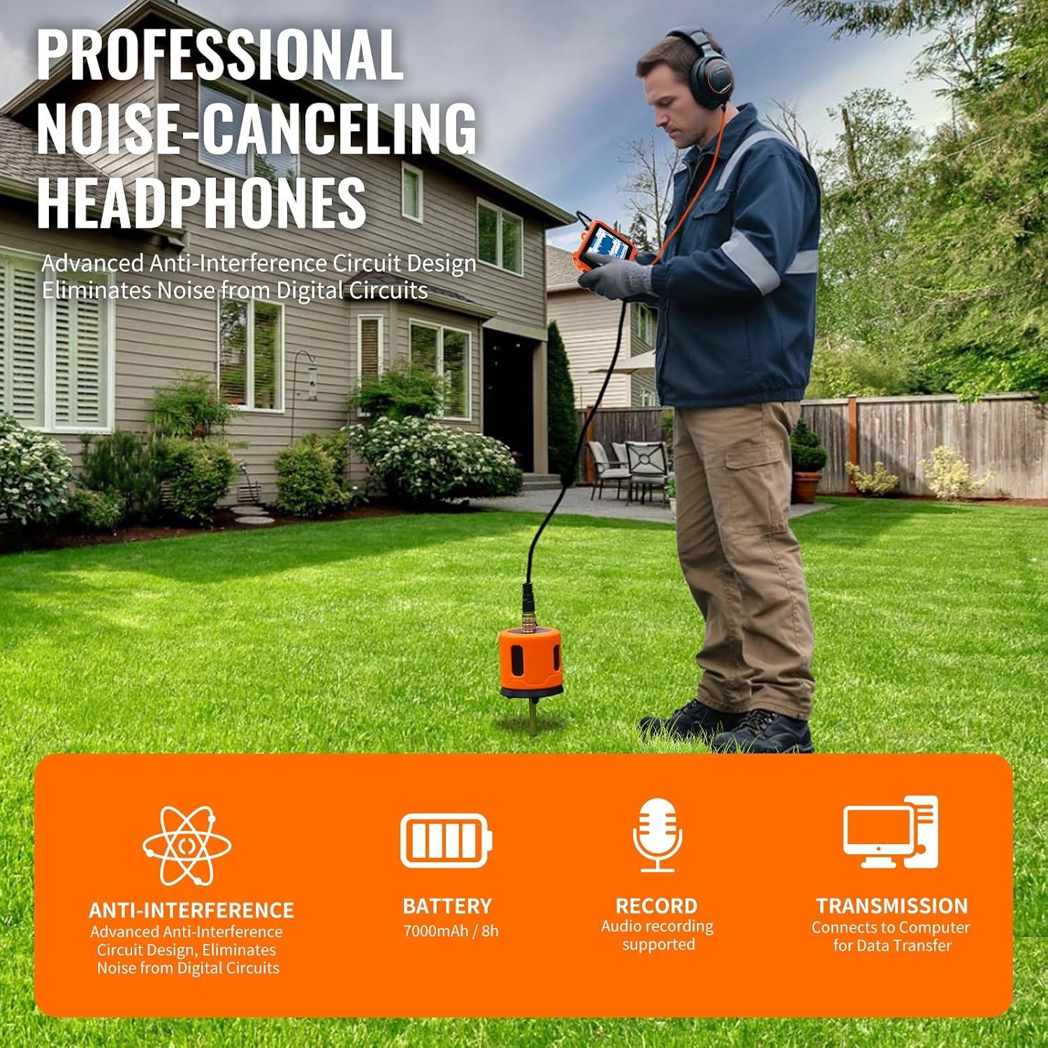 Underground Water Leak Detectors for Home and Outdoor PQ125C Wall Pipe Water Leakage Detection with Touchscreen Earphone and Carrying Case Multi Sensor Acoustic Pipeline Sound Intensifier