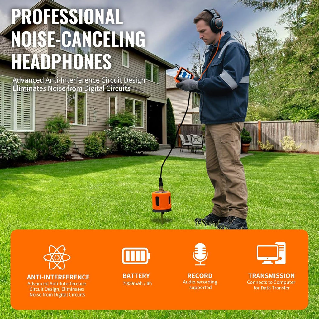 Underground Water Leak Detectors PQ125E All Scenario and Gas Wall Pipe Water Leakage Detection with Touchscreen Earphone and Carrying Case Multi Sensor Acoustic Pipeline Sound Intensifier