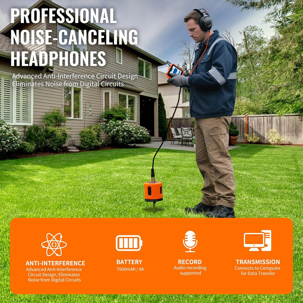 Underground Water Leak Detectors for Home and Outdoor PQ125D Wall Pipe Water Leakage Detection with Touchscreen Earphone and Carrying Case Multi Sensor Acoustic Pipeline Sound Intensifier
