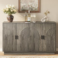 Fluted Sideboard Buffet Cabinet with Storage - 57' Credenza Coffee Bar Cabinet with 4 Doors, Accent Kitchen Storage Cabinets with Adjustable Shelves for Living & Kitchen, Entryway, Modern