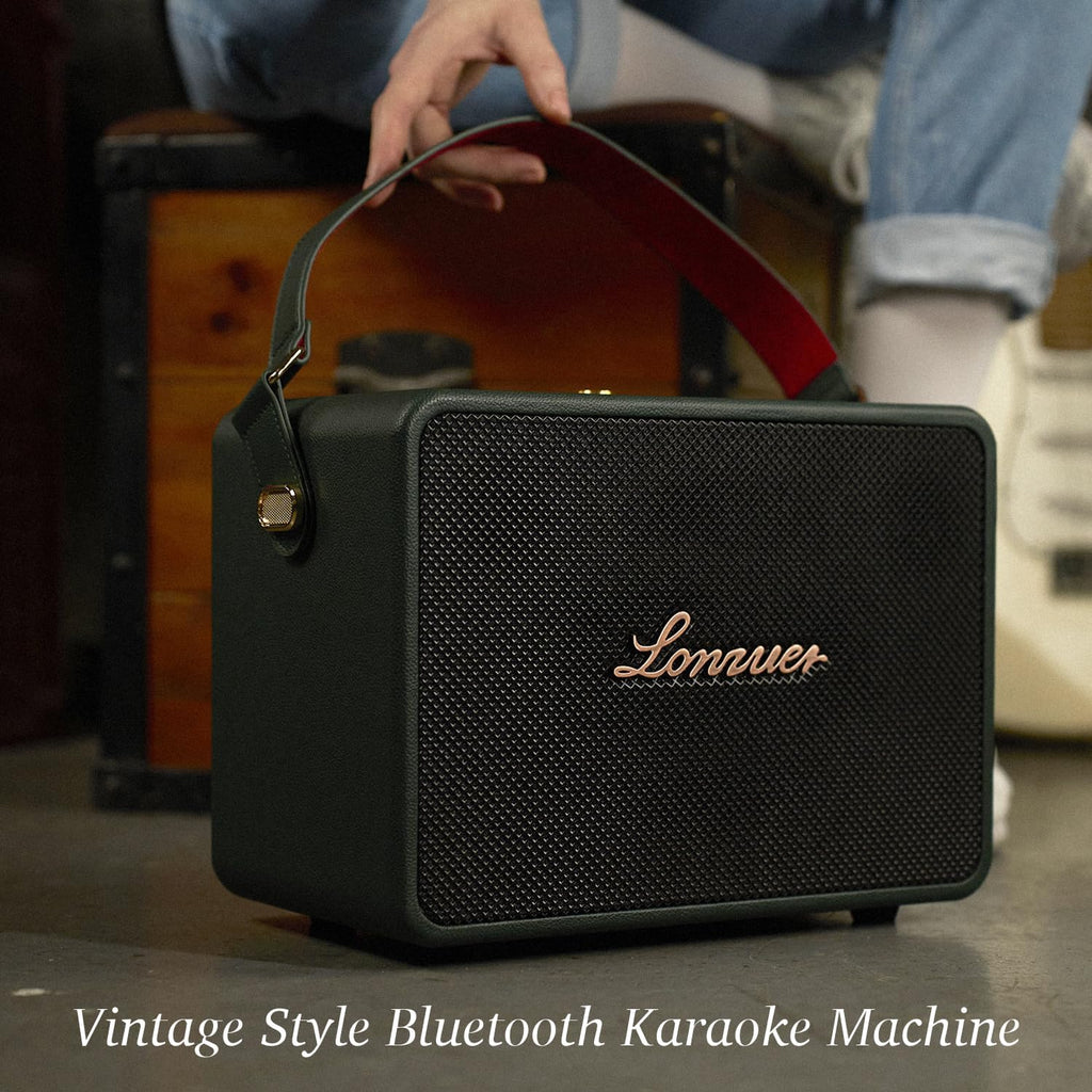 18000mAh Rechargeable 120W Loud Bass Retro Portable Karaoke Machine Bluetooth Speaker with 2 Wireless Microphones AUX Guitar Input for Adults (Green)