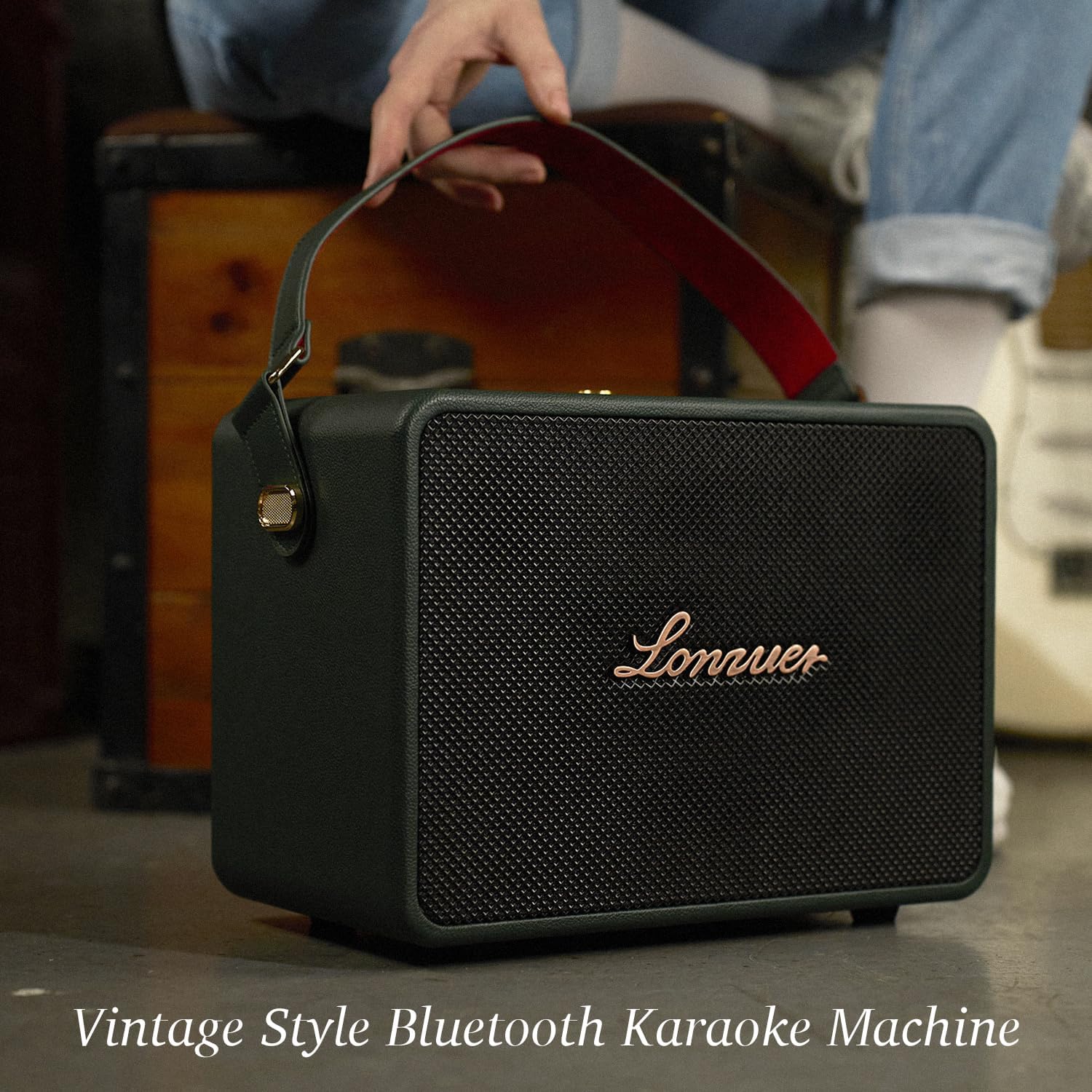 18000mAh Rechargeable 120W Loud Bass Retro Portable Karaoke Machine Bluetooth Speaker with 2 Wireless Microphones AUX Guitar Input for Adults (Green)