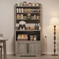 6-Tier Industrial Bakers Rack with Power Outlet - Heavy Duty Microwave Stand with Storage Cabinet & Adjustable Shelves, Kitchen Utility Cart for Pantry Organization, Black