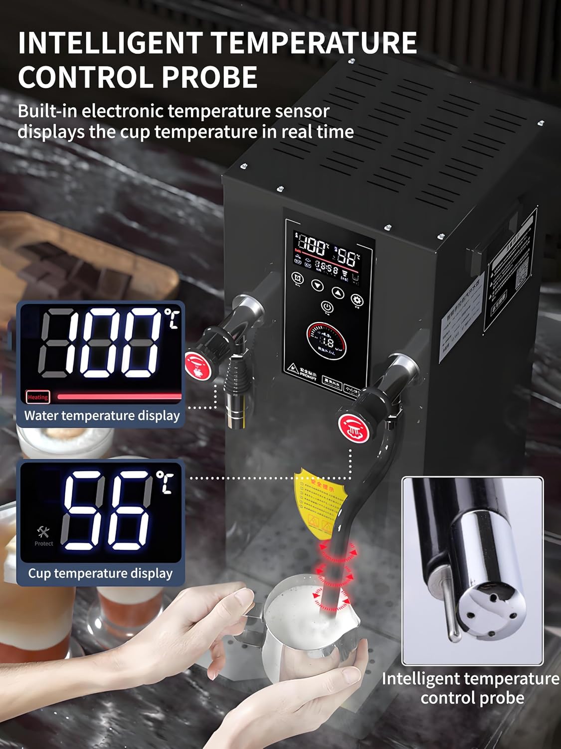 Commercial Hot Water Dispenser, 2500W Milk Frother, 12L Stainless Steel Water Dispenser with LED Display, for Latte, Cappuccino, Coffee, Hot Chocolate, Milk Tea Foam, Hot Water Dispenser