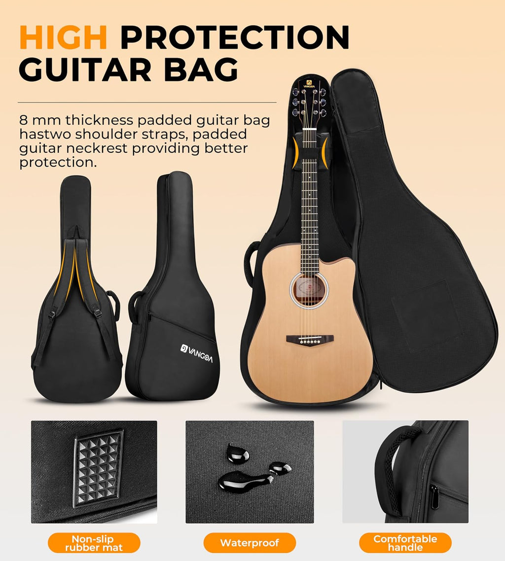 Vangoa 41' Acoustic Guitar Bundle for Beginners Adults Teens Dreadnought Full Size Cutaway Guitarra Acustica Kit with Gig Bag, Tuner, Steel Strings, Capo, Strap, Matte Natural