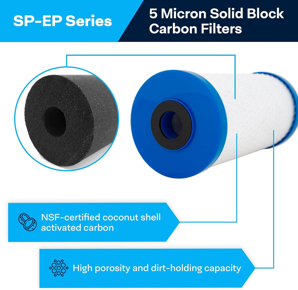 SpiroPure SP-EP-BB 10x4.5 5 Micron NSF Certified Coconut Shell Carbon Block Water Filter Cartridge EP-BB 155548-43 CB-45-1005 (Case of 6)