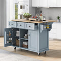 Modern Kitchen Island on 5 Wheels with Storage Cabinet and Drop-Leaf Countertop, Kitchen Cart with Cabinet Door Internal Storage Racks and 3 Drawers for Dinning Room (Grey Blue#M)