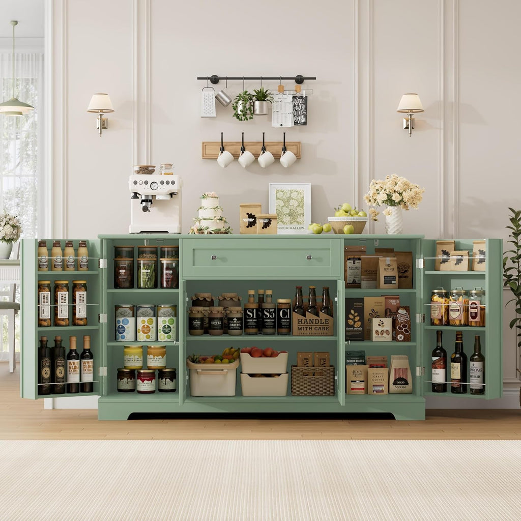 HITHOS 54' Buffet Cabinet with Storage, Modern Kitchen Buffet Sideboard with Drawer, Wood Coffee Bar Station with Adjustable Shelves, Kitchen Storage Cabinet for Living Room, Green