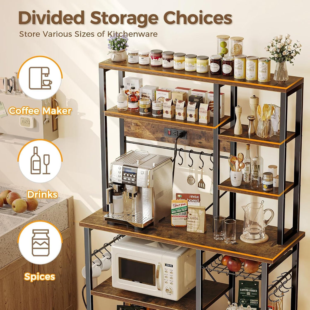 Adrinfly Large 6 Tier Kitchen Bakers Rack with Power Outlets 39.4 x 14.6 x 66.9 Inch 1 Piece