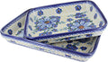 Blue Rose Polish Pottery - Blue Daisy Surprise Rectangular Baker Set - 2 Bakers - Unique, Dishwasher Safe, & Durable Bakeware