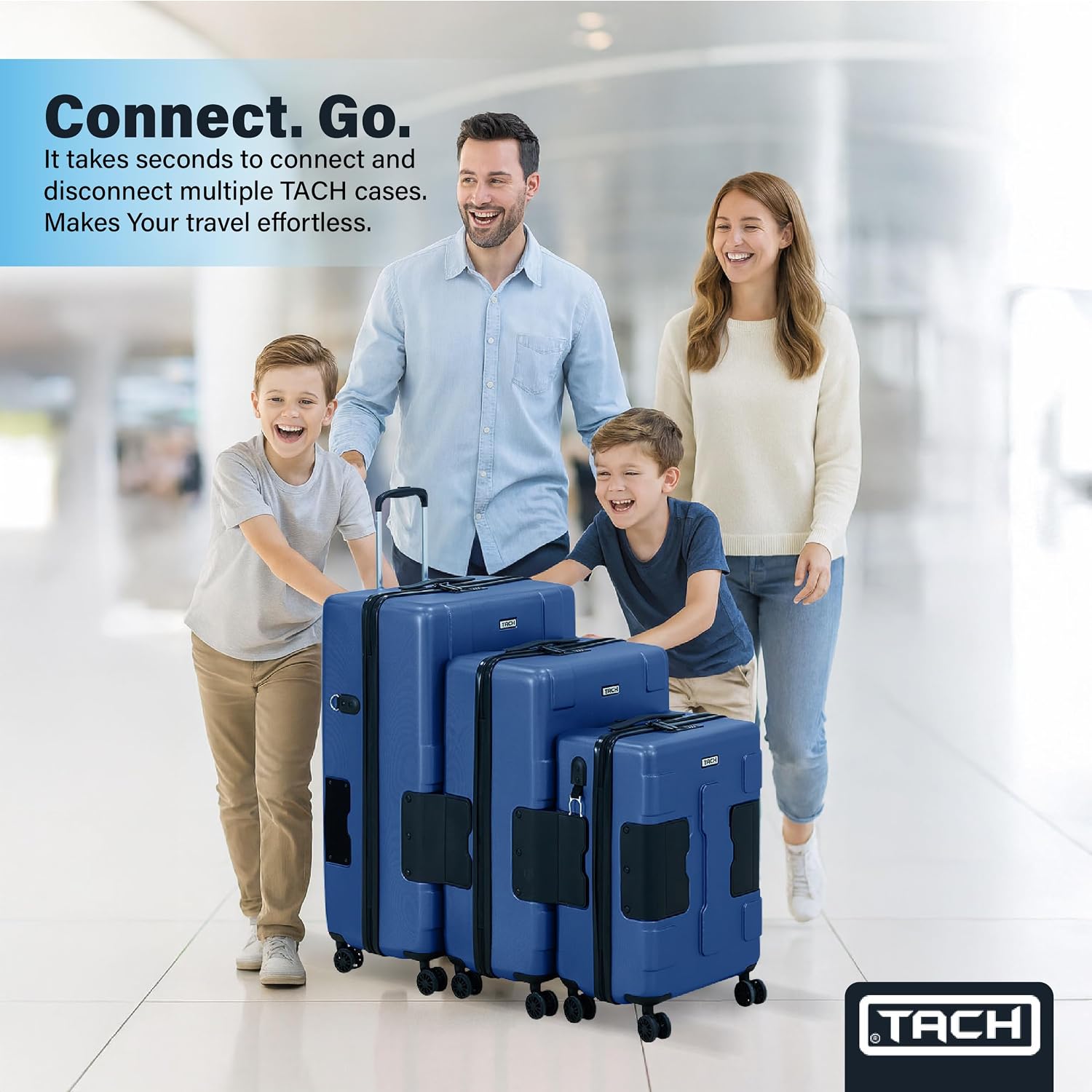 TACH Patented Connecting Hard Shell 3 Piece Luggage Set - 20, 24 & 28 inch Luggage | Carry-On, Medium & Large Rolling Suitcases - Midnight Blue