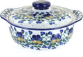 Blue Rose Polish Pottery Pansies Round Covered Baker