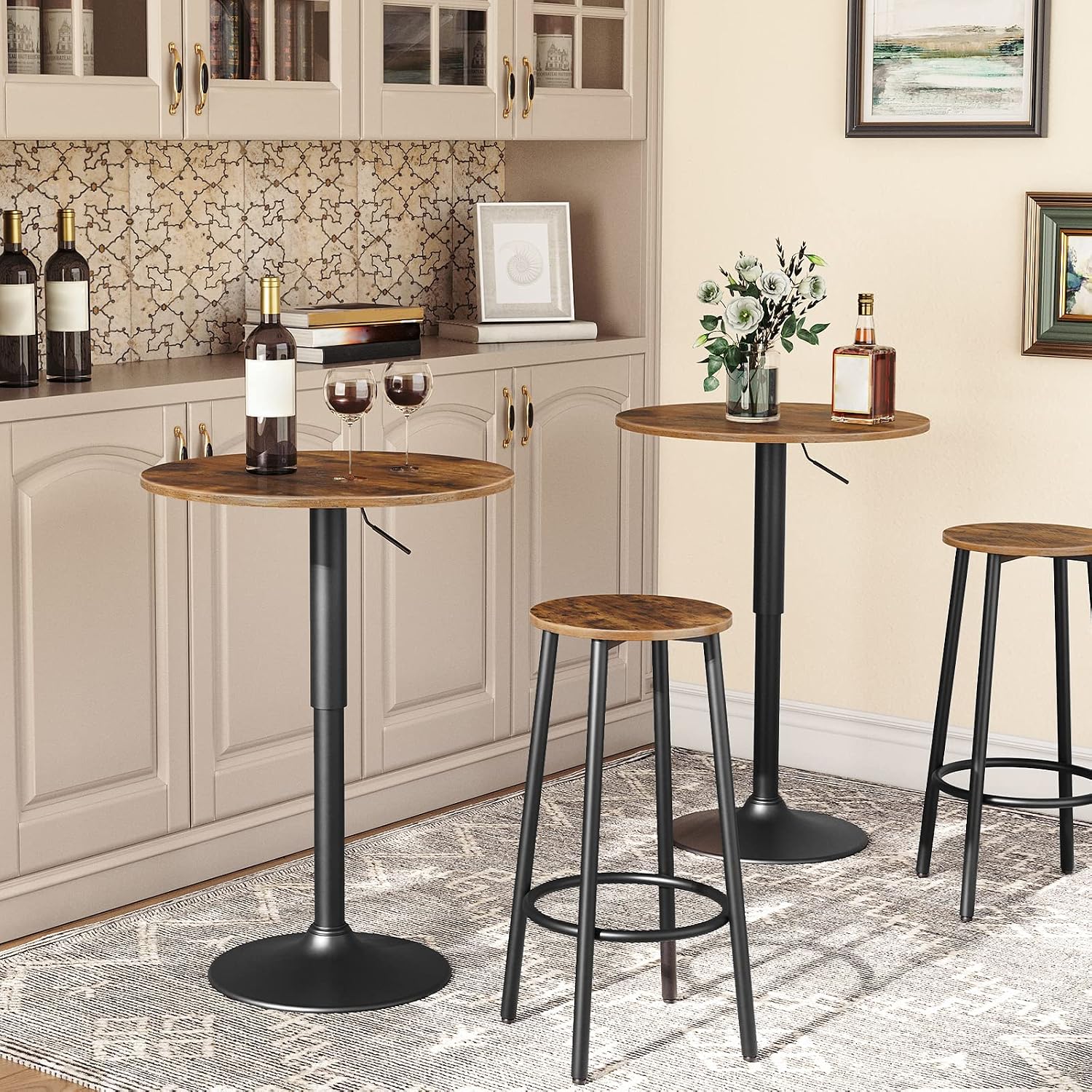 HOOBRO Bakers Rack with Power Outlet, Height-Adjustable Round Pub Table, Modern Style, Suitable for Living Room, Dining Room BF07UHB01-BF58BT01G1