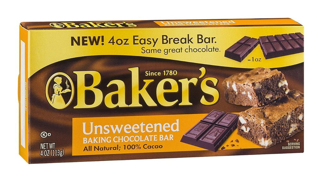 Baker's Unsweetened Chocolate Baking Bar 4 OZ (Pack of 24)