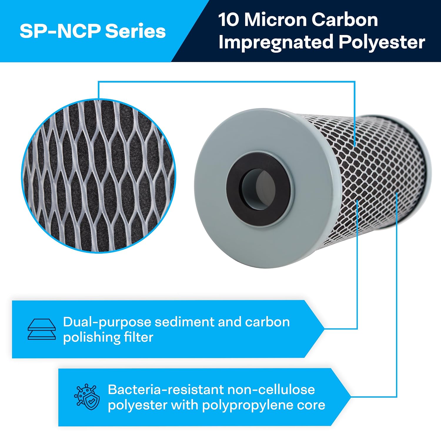 SpiroPure SP-NCP-BB 10x4.5 10 Micron Dual Purpose Sediment and Carbon Water Filter Cartridge NCP-BB 155398-43 (Case of 8)