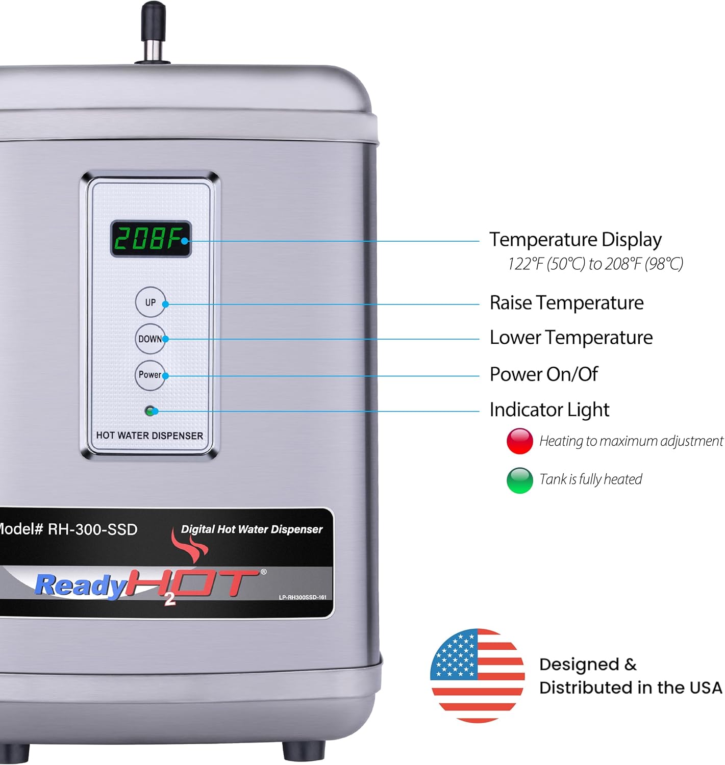 Ready Hot 41-RH-300-F560-CH Instant Hot Water Dispenser System, 2.5 Quarts, Digital Display Dual Lever Hot and Cold Water Faucet Polished Chrome